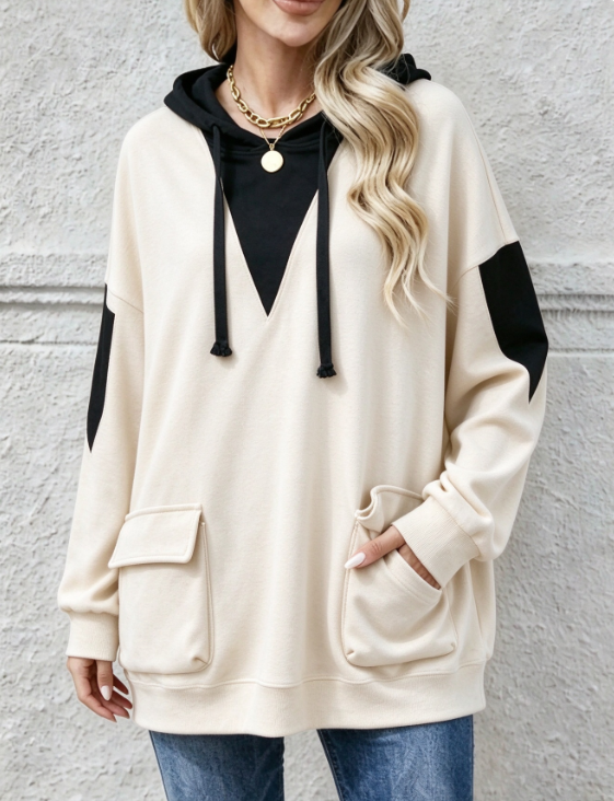 🤲LAST DAY SAVE 49% ⏰Cozy Color-Blocked V-Neck Hooded Sweatshirt