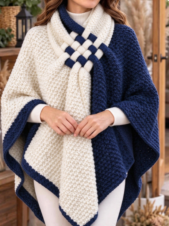🤲LAST DAY SAVE 49% ⏰Women's Two-tone Woven Knot Knit Poncho