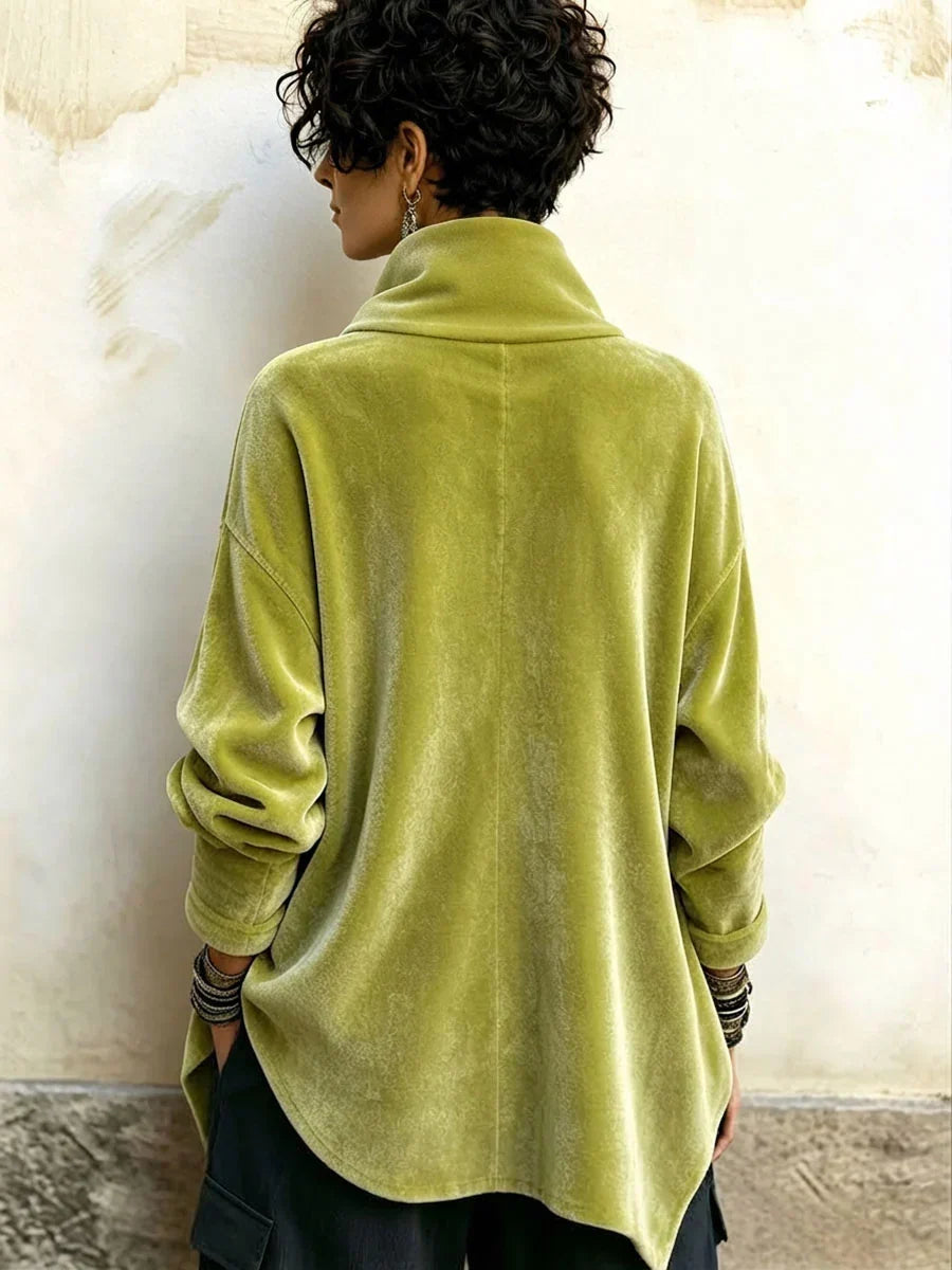 🤲LAST DAY SAVE 49% 🐆Chic Velvet Asymmetric Button Turtleneck Top