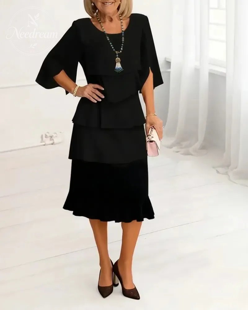Stylish Round-Neck Tiered Dress