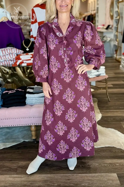 Botanical 3/4 Sleeve Midi Dress